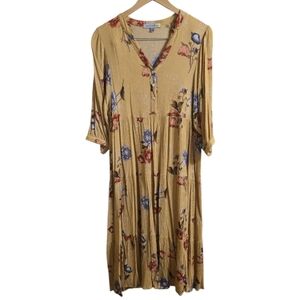 Figueroa & Flower Marigold Boho Floral V-neck Midi Dress. Size Large
